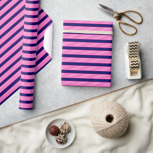 Fuchsia and white five stripes pattern with blue wrapping paper