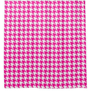 Fuchsia and White Houndstooth Pattern Shower Curtain