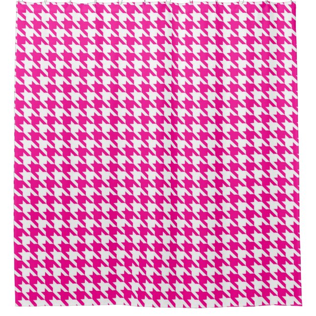 Fuchsia and White Houndstooth Pattern Shower Curtain (Front)