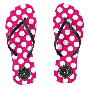 Fuchsia and White Polka Dots with Monogram Jandals