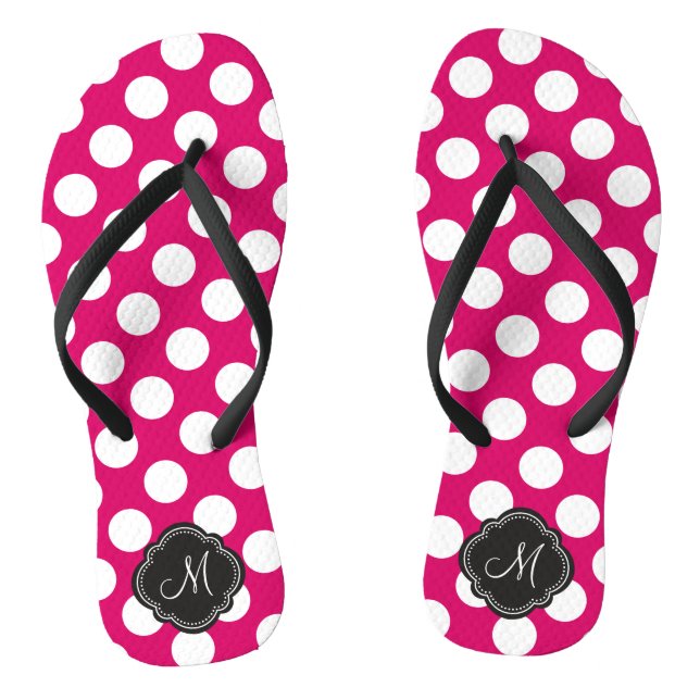 Fuchsia and White Polka Dots with Monogram Jandals (Footbed)