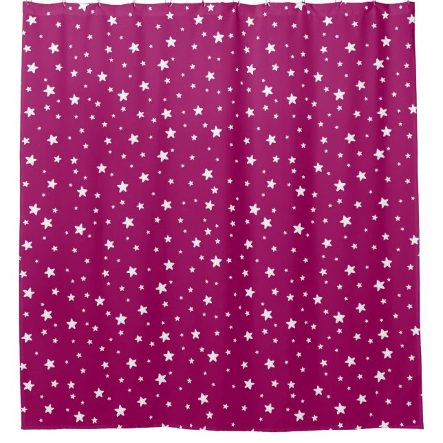 Fuchsia and White Stars Celestial Sky Shower Curtain (Front)