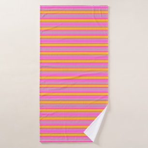 Fuchsia and yellow five stripes pattern bath towel