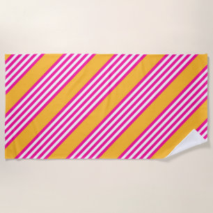 Fuchsia and yellow five stripes pattern beach towel