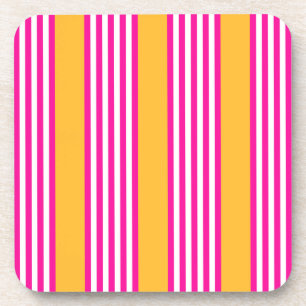 Fuchsia and yellow five stripes pattern coaster