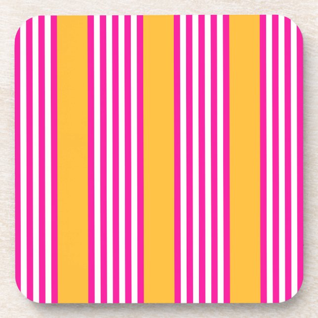 Fuchsia and yellow five stripes pattern coaster (Front)
