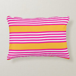 Fuchsia and yellow five stripes pattern decorative cushion
