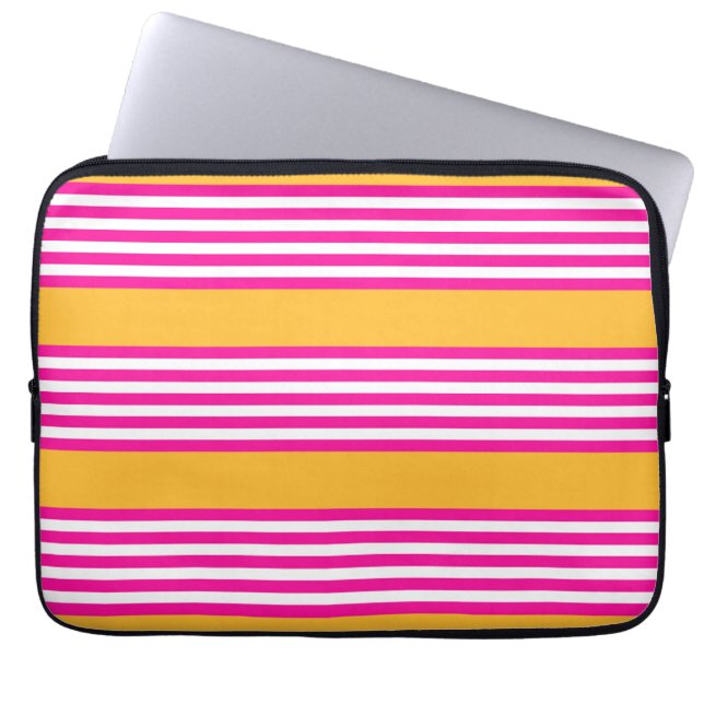 Fuchsia and yellow five stripes pattern laptop sleeve (Front)