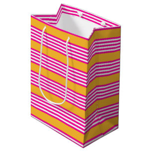 Fuchsia and yellow five stripes pattern medium gift bag