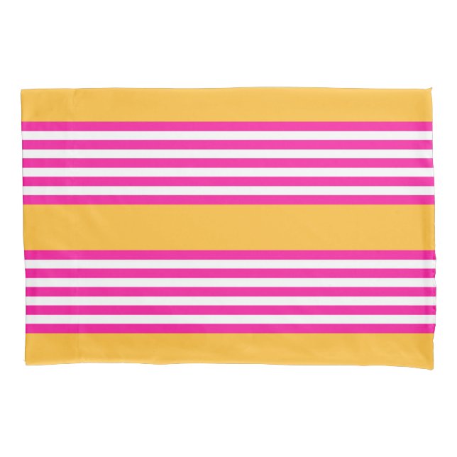 Fuchsia and yellow five stripes pattern pillowcase (Front)