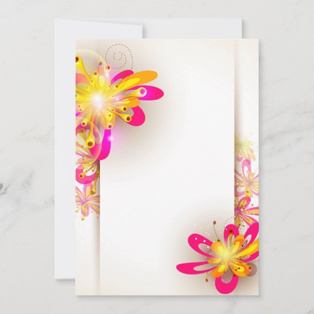 Fuchsia and yellow flowers invitations (Front)