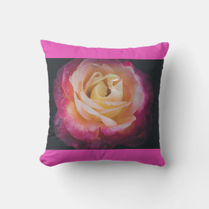 Fuchsia and yellow rose cushion