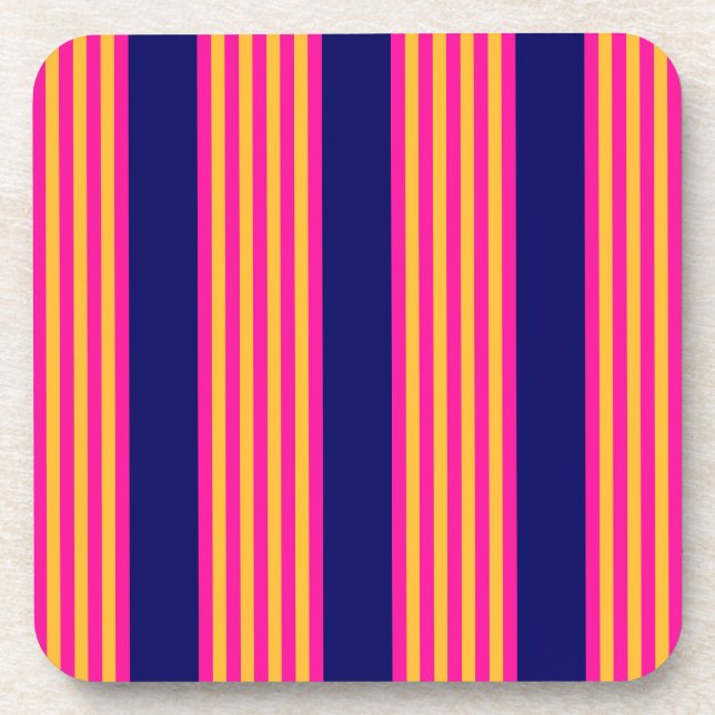 Fuchsia and yellow stripes with navy blue coaster (Front)