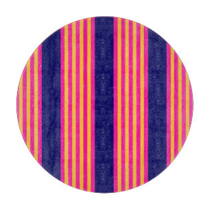 Fuchsia and yellow stripes with navy blue cutting board