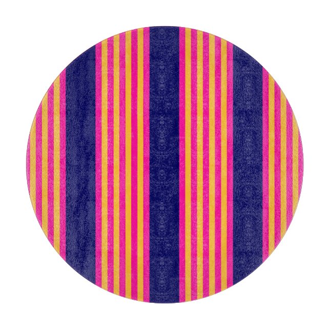 Fuchsia and yellow stripes with navy blue cutting board (Front)