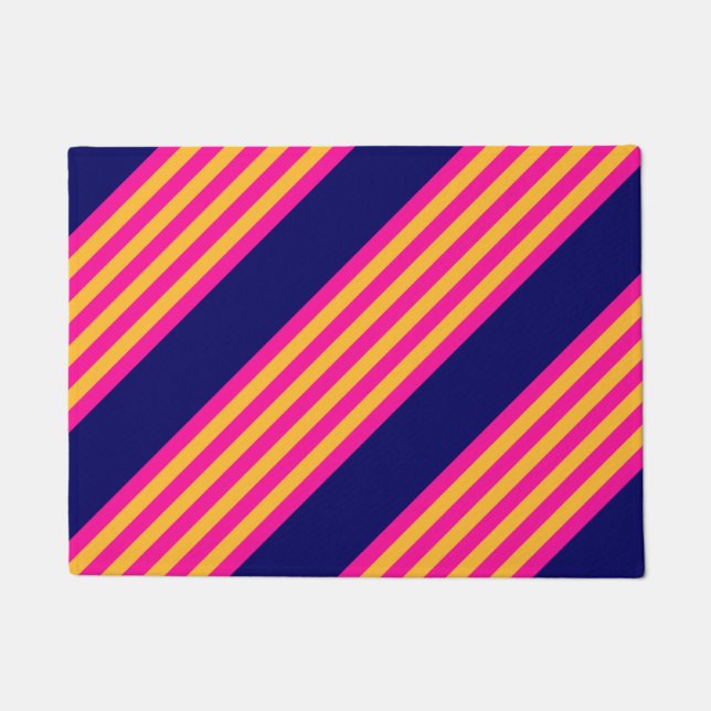 Fuchsia and yellow stripes with navy blue doormat (Front)