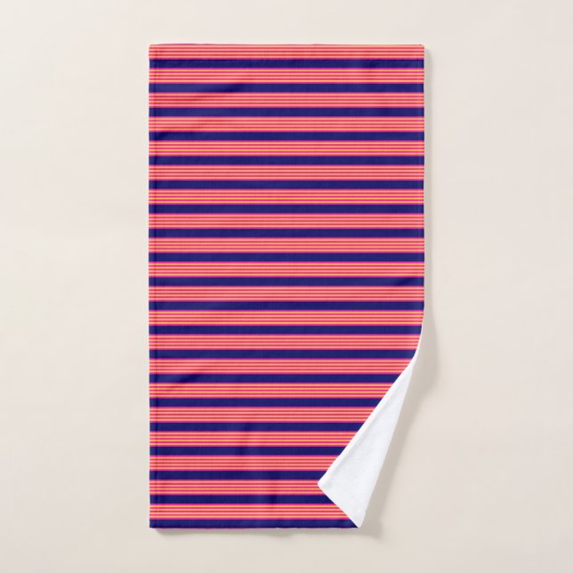 Fuchsia and yellow stripes with navy blue hand towel (Hand Towel)