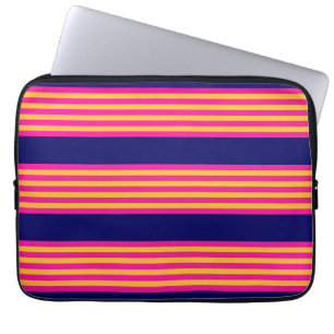 Fuchsia and yellow stripes with navy blue laptop sleeve