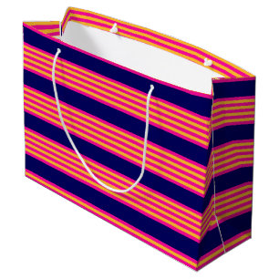 Fuchsia and yellow stripes with navy blue large gift bag
