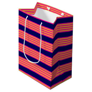Fuchsia and yellow stripes with navy blue medium gift bag