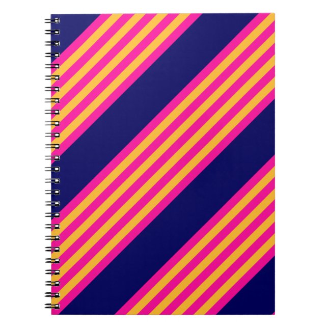 Fuchsia and yellow stripes with navy blue notebook (Front)