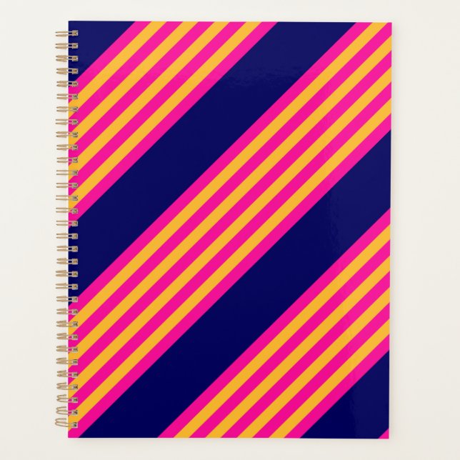 Fuchsia and yellow stripes with navy blue planner (Front)