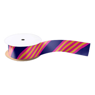 Fuchsia and yellow stripes with navy blue satin ribbon