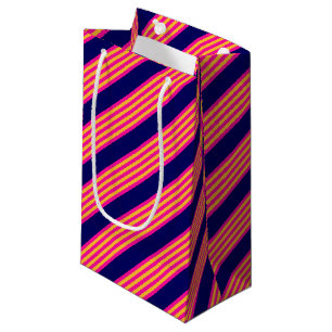 Fuchsia and yellow stripes with navy blue small gift bag