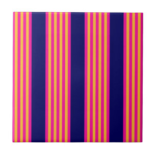 Fuchsia and yellow stripes with navy blue tile