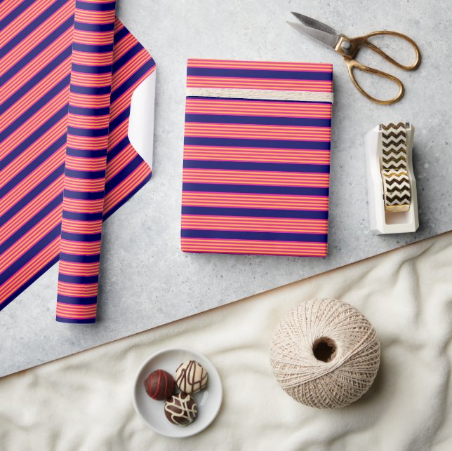 Fuchsia and yellow stripes with navy blue wrapping paper (Crafts)
