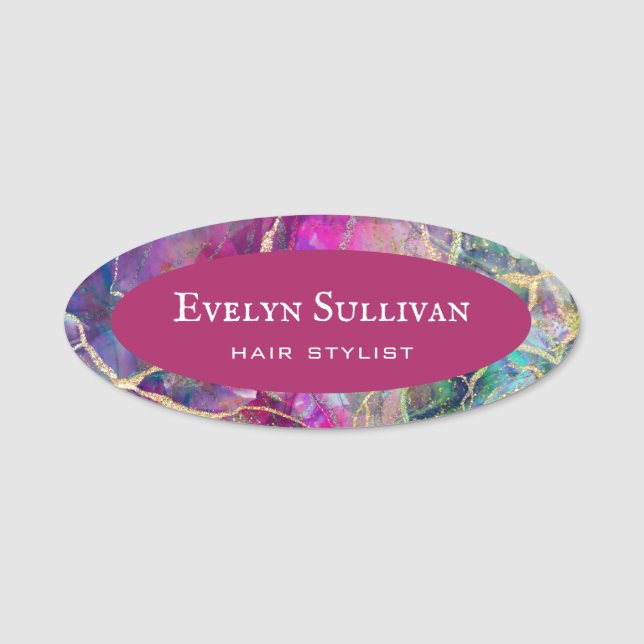 Fuchsia Aquamarine Opal Design Name Tag (Front)