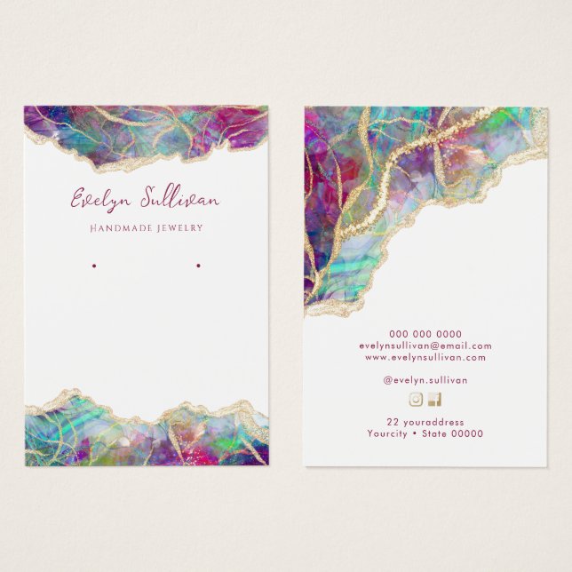 Fuchsia aquamarine opal jewellery display card (Front & Back)