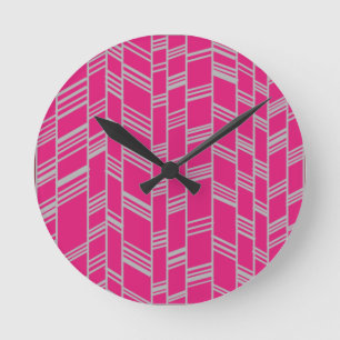 Fuchsia Art Deco Lines Round Clock