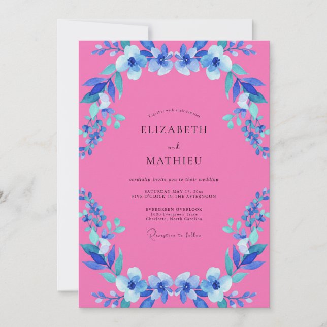 Fuchsia Azure Wildflower Wedding Invitation (Front)