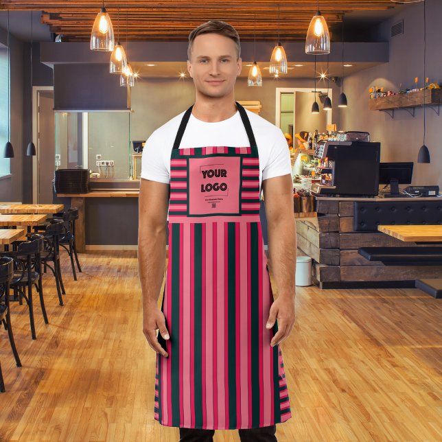 Fuchsia Black Art Deco Stripe Custom Business Logo Apron (Creator Uploaded)