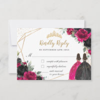 Fuchsia Black Floral Twins Quinceañera XV Reply