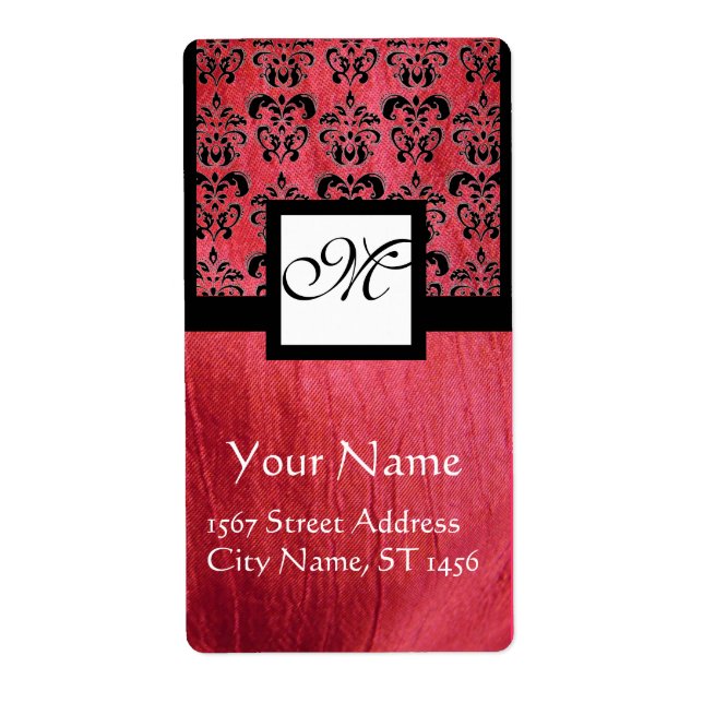 FUCHSIA BLACK PINK SILK DAMASK, SQUARE MONOGRAM (Front)