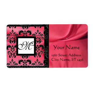 FUCHSIA BLACK PINK SILK DAMASK, SQUARE MONOGRAM