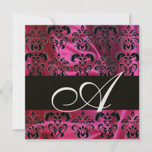 FUCHSIA BLACK SILK DAMASK MONOGRAM , Champagne Invitation