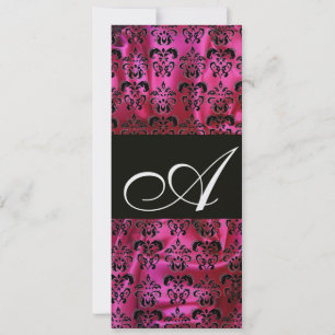 FUCHSIA  BLACK SILK DAMASK MONOGRAM ,White Ice Invitation