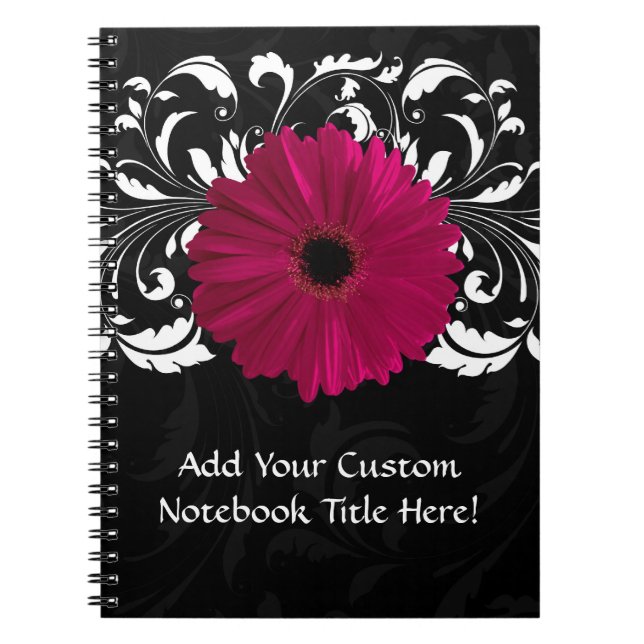 Fuchsia, Black/White Gerbera Daisy Spiral Notebook (Front)