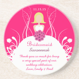 Fuchsia Blonde Bridesmaid Wedding Gown Coasters