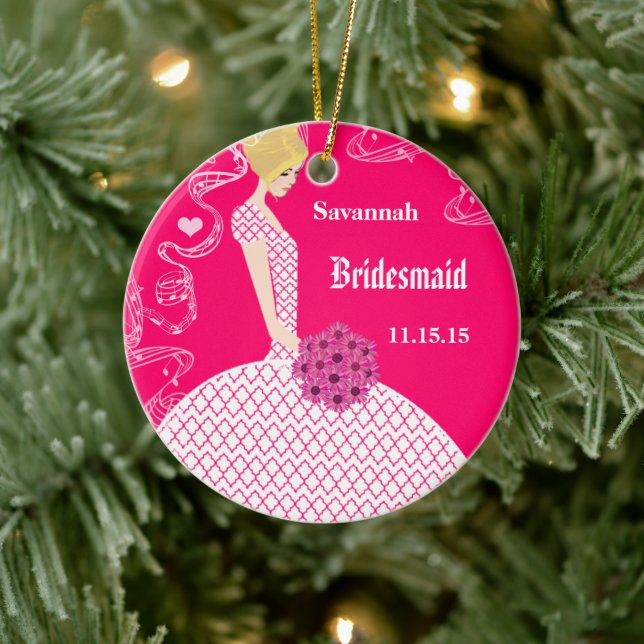 Fuchsia Blonde Wedding Gown Bridesmaid Ornament (Tree)