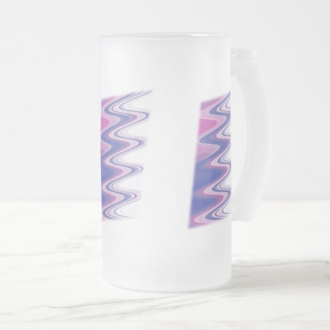 Fuchsia blue grey frosted glass beer mug (Front Right)