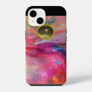 FUCHSIA BLUE PINK ABSTRACT Grey Agate Gemstone iPhone 14 Case