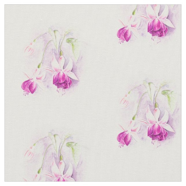 Fuchsia botanical art pink watercolor fabric (Close Up)