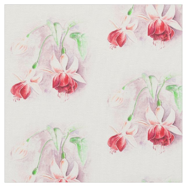 Fuchsia botanical art watercolor fabric (Close Up)
