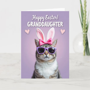 Fuchsia Bow Tabby Easter Card