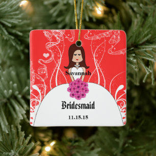 Fuchsia Brunette Wedding Gown Bridesmaid Ornament