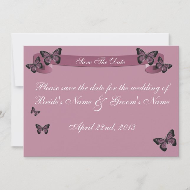 Fuchsia Butterflies Save the Date Invitation (Front)